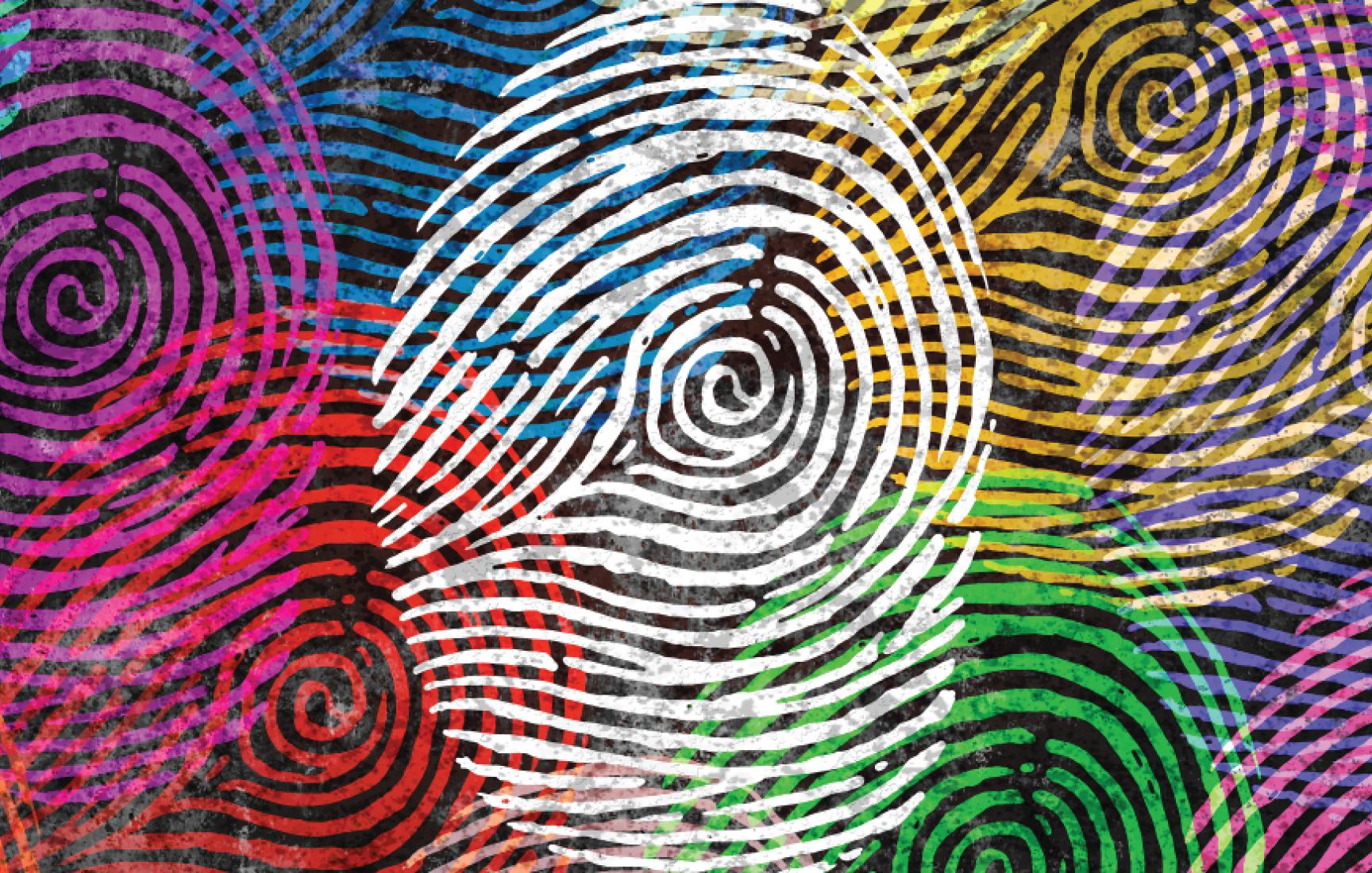 Colorful fingerprint line art collage