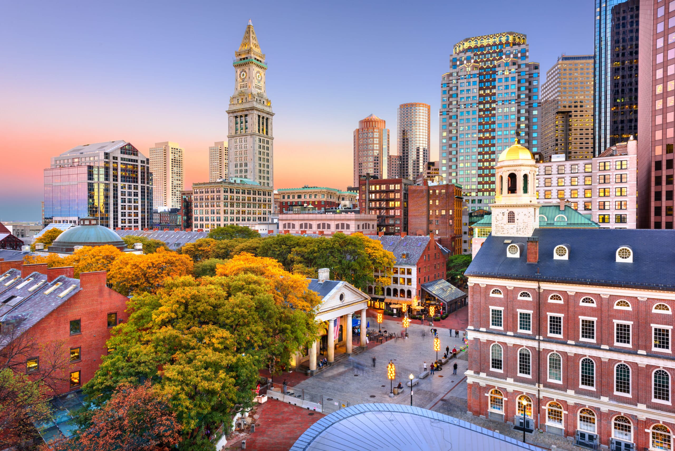 Boston MA city sunset